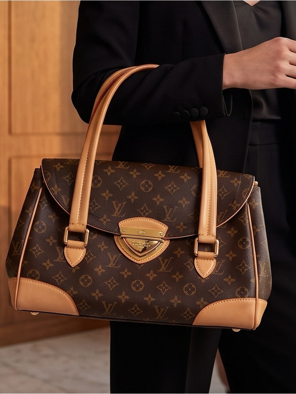Louis Vuitton Beverly GM Shoulder Bag Dark Brown LV Monogram MSRP $3995